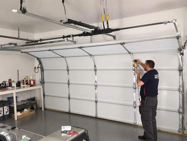 Montclair Garage Door Repair certified technician performing overhead door system repair in Montclair